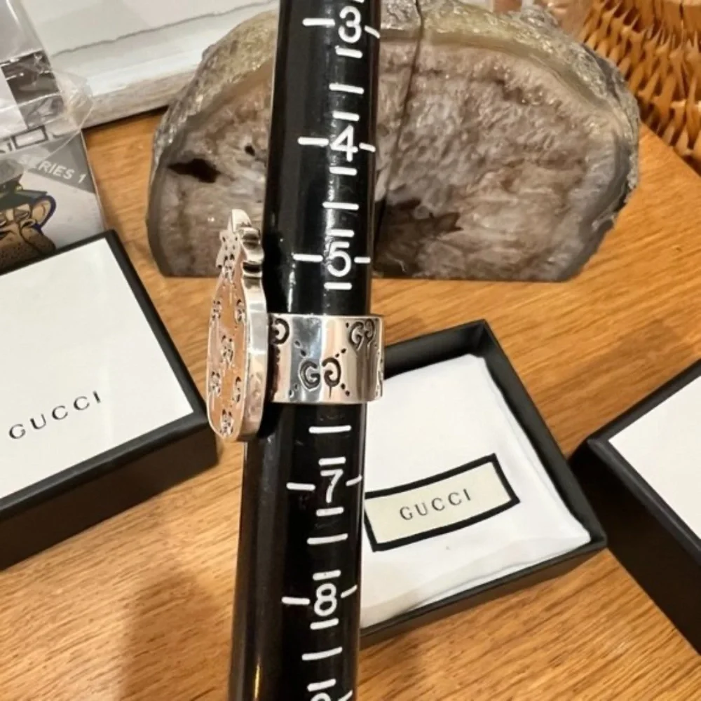 Gucci Ghost 925 Silver GG All Over Logo Pineapple Ring - Size 5.75us - Picture 16 of 16